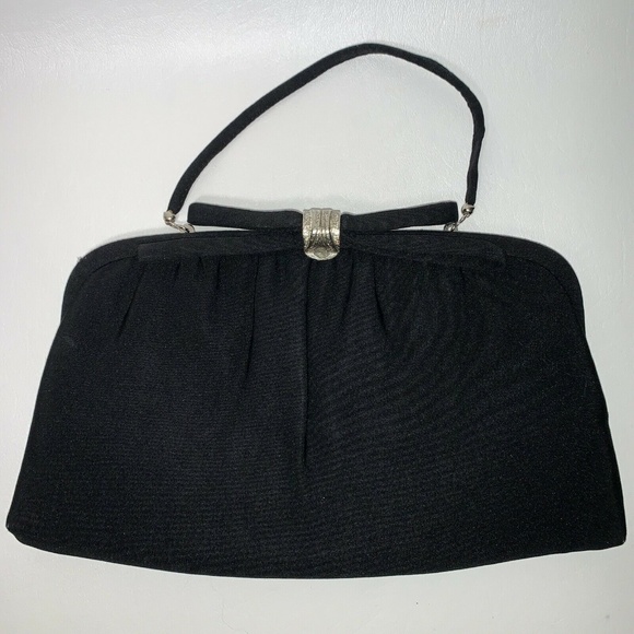 Unbranded Handbags - Vintage Black Fabric Sliver Clasp Cocktail Handbag